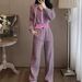 Korean Style Women's Hooded Sportswear Set Casual High Waist Wide Leg Pants Two Piece Outfit For Spring And Autumn_ecoleips.com