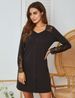 Verve Autumn Winter Women's Long Sleeve Nightdress Lace Patchwork Placket Pullover Loungewear Pajamas For Women_ecoleips.com