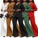 Women's Two-Piece Velvet Outfit With Slit Sleeves Thickened Casual Set Pure Color S-3XL Brown Army Green Red White Black_ecoleips.com