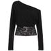 Asymmetrical Elegant Style One-shoulder Lace Patchwork Waist-cinching Top, Sexy Off-shoulder Solid Color Slim-fit_ecoleips.com