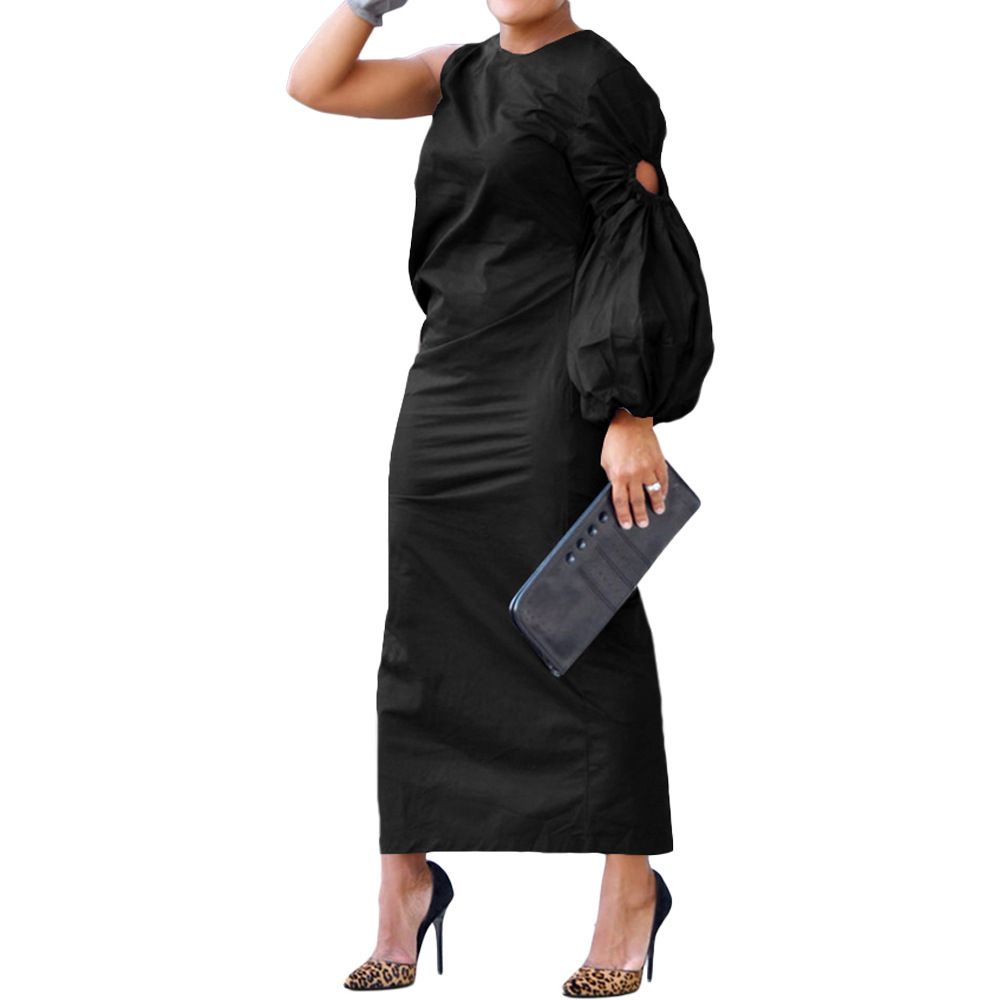 BN295 Women's Solid Color Dress Single Sleeve Hollow out Side Slit European And American Style Autumn Arrival E Commerce_ecoleips.com