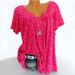 New Cross-border European American Women's Clothing 2019 Summer Hot-selling V-neck Loose Short-sleeve Printed T-shirt On_ecoleips.com