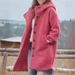 Trendy Oversized Hooded Wool Coat For Women - Long Sleeve Polo Collar Casual Fall Winter Blazer (Rose Red, Blue, Gray, Green, Black)_ecoleips.com