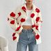 Fluffy Women's Winter Cardigan With Loose-Fitting Long Sleeves, Zipper, And Heart-Shaped Print_ecoleips.com