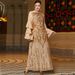 Golden Multi Layered Lotus Leaf Sleeves Positioning Sequin Embroidered Robe Dress_ecoleips.com