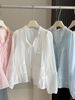 Women's Thin Ruffled V Neck Tie Waist Shirt French Style Spring Summer Top Loose Fit Lantern Sleeve Inner Layer_ecoleips.com