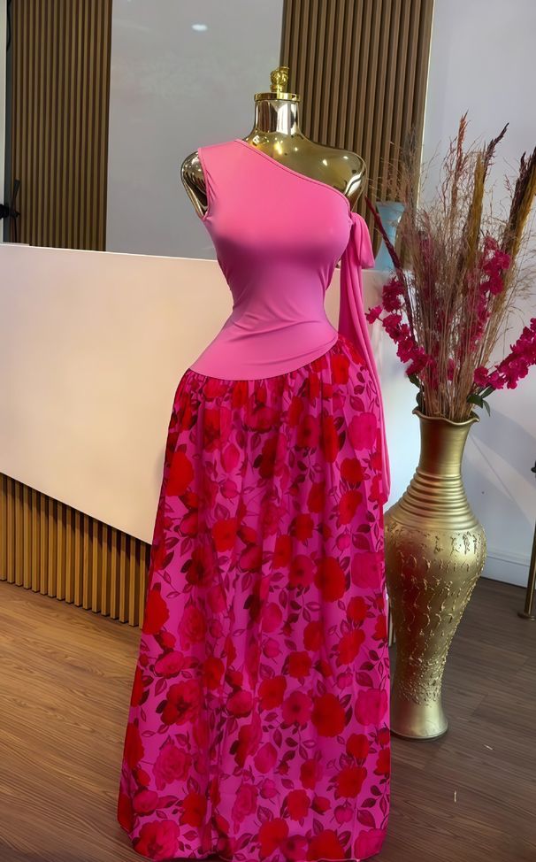 Women's Clothing Women's Sleeveless Asymmetrical Neck Slim Printed Pleated Elegant Long Dress European And American Style Autumn Fashion_ecoleips.com