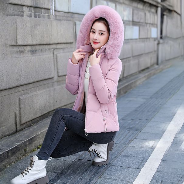 Women's Clothing Women's Winter Short Puffer Jacket With Faux Fur Collar, Slim Fit Warm Coat, 3D Pattern, Multiple Colors & Sizes Slim Fit Warm Coat_ecoleips.com