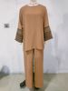2025 Muslim Autumn New Women's Embroidered Round Neck Shirt And Wide Leg Pants Set_ecoleips.com