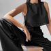 Women's Clothing Black Cotton Linen Sleeveless Short Vest Trousers Casual Two Piece Suit_ecoleips.com
