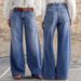 Blue Wide-leg Jeans For Women, Loose Fit, High-waisted, Slimming, Narrow Straight-leg Pants, Popular This Year, New_ecoleips.com