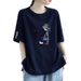 Casual Short Sleeve T-Shirt Women's Clothing Loose Fit Cotton Blend Tee With Printed Design Contrast Sleeve_ecoleips.com