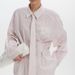 Elegant Striped Printed Women's Long Sleeved Shirt Collared Tie Style Fitted Waist Fashion Top_ecoleips.com