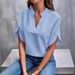 Women's Summer Casual V Neck Loose Shirt Tops Solid Color_ecoleips.com