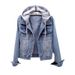 Women's Denim Hooded Jacket Short Sleeve Casual Spring Slim Fit Coat With Multiple Colors & Sizes_ecoleips.com