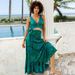 Women's High Waist Bikini Set - Green Double-Sided Printed Swimwear With Adjustable Ties_ecoleips.com