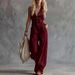 Western-Inspired V-Neck Button Front Romper – Sleeveless Linen Jumpsuit For Women, Boho Chic One-Piece With Adjustable Belt_ecoleips.com