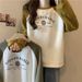 color-blocked Raglan Long-sleeve Hoodless Printed Sweatshirt Women, Spring And Autumn Thin Loose European_ecoleips.com