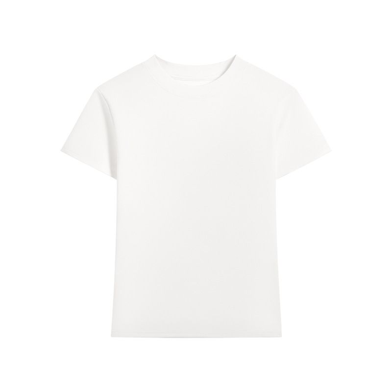 Straight Shoulder Short Sleeved T Shirt For Women French Round Neck 2025 Summer Short Elastic Slim Fit Hot Girl Style Slim Short Top For Women_ecoleips.com