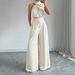 High-Waisted Loose-Fitting Straight Leg Drawstring Wide Leg Trousers Irregular Off-Shoulder Design Women's Set_ecoleips.com
