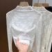 Women's Semi-High Neck Lace Blouse – Spring Sheer Ruffle Top With Flutter Sleeves & Embroidery (White/Beige/Black, XXS-2XL)_ecoleips.com
