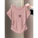 Women's Cotton Short Sleeve T-Shirt – Slim Fit, Wrinkle-Design, Summer Casual Top With Shoulder Seam Detail_ecoleips.com