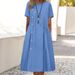 Women's Casual Midi Dress Button Decorated Fold Pocket Fashion Style_ecoleips.com