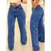 Plus-Size High-Waisted Straight Leg Jeans – Workwear Essential In Washed Black & Blue (S-5XL)_ecoleips.com
