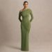 Women's Elegant Slim Fit Pleated Dress American Style Solid Color Asymmetrical Neckline For Autumn Winter_ecoleips.com
