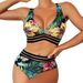 Women's Sexy Rainforest Printed Bikini European American Style Two Piece Backless Swimsuit with Ribbon_ecoleips.com