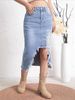 K Women's Half Skirt Denim Stretch Casual Distressed Simple Retro_ecoleips.com