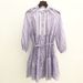 Style 2023 French Fashion Elegant Purple Striped Long Puff Sleeve Tie-Waist Shirt Dress_ecoleips.com