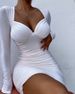 European And American 2022 Autumn New Fashion Women's Long Sleeve V-Neck Sexy Low-Cut Slim Fit Bodycon Printed Dress_ecoleips.com