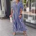 Women's Fashion Striped Cardigan Short Sleeve Dress European American Style Independent Station Side Split_ecoleips.com
