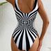 Women's Striped One Piece Swimsuit European American Style Sexy Beach Vacation Hot Spring Cross Border Trade 2026_ecoleips.com