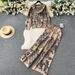 K Fashion Suit Women's Ink Painting Zipper Hooded Knitted Sweatshirt Two-piece Set High Waist Wide Leg Pants_ecoleips.com