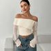 French-style Off-shoulder Bell-sleeve Long-sleeve T-shirt For Women, 2025 Spring New Slim-fit Design Short Top_ecoleips.com