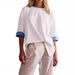 Relaxed Fit Cotton T-Shirt For Women, Ribbed Knit Panel Casual Tee, Soft Breathable Everyday Top With Color Block Design_ecoleips.com