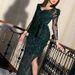 Women's Clothing Elegant Emerald Green Chiffon Maxi Dress With Long Sleeves & Glitter Detail – Flattering High-Waist A-Line Formal Gown For Women_ecoleips.com