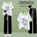 Cute Cartoon Print Polo T-Shirt & Pants Set For Teen Girls - Soft Cotton Blend Summer Outfit (XS-XL, Multiple Colors)_ecoleips.com
