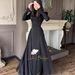 Cross-border Design Spring Long-sleeve Round-neck Black Dress, European And American Women's Elegant Long Dress_ecoleips.com