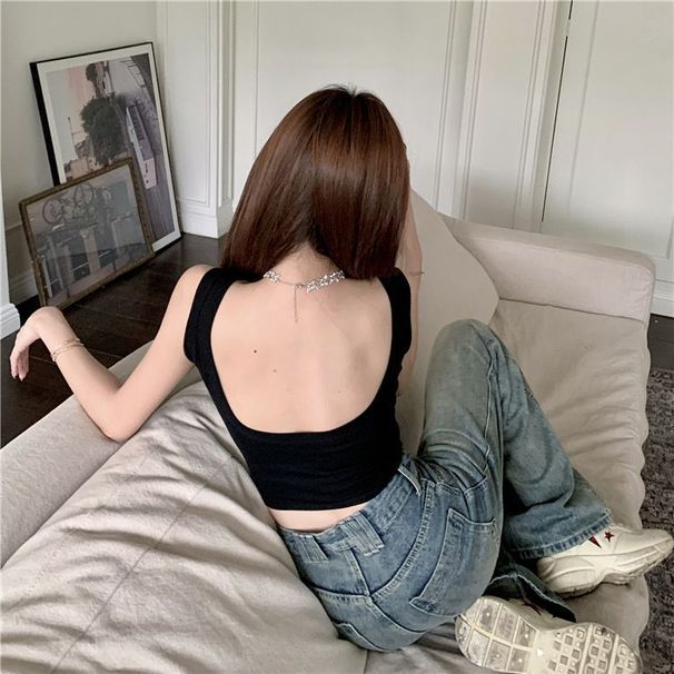 American-style Backless Tank Women, Spring And Summer, Suitable Layering Or Wearing Alone, Trendy Short Sleeveless Top_ecoleips.com