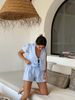 K New Women's Plaid Striped Elastic Cuffs Casual Fashion Drawstring Elastic Waist Shorts Set_ecoleips.com