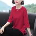 Solid-Color T-Shirt With Seven-Quarter Sleeves, Designed In A Korean Style For Women; Available In Large Sizes. Suitable_ecoleips.com