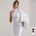 Elegant Asymmetrical Long Sleeve Bodycon Dress - Stretch Polyester Blend, Round Neck, Solid Color, Work-to-Night Versatility (XS/S/M/L)_ecoleips.com