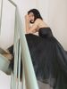 Banquet Evening Dress Women 2025 New Temperament Slim Fluffy Skirt Black Long Birthday Party Tube Top Small Dress_ecoleips.com