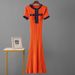 Women's High-End Denim & Knit Maxi Dress - Slim Waist Summer Long Skirt With Short Sleeves & Splicing Detail_ecoleips.com