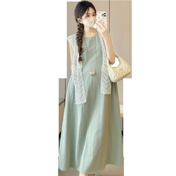 Summer New Korean Fashion Sleeveless Maternity Dress_ecoleips.com