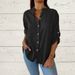 Women's Clothing Spring And Summer Women's V Neck Cotton And Linen Tops Long Sleeve Shirt Loose_ecoleips.com