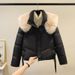 Women's Winter Short Puffer Jacket With Detachable Faux Fur Collar, Loose Fit, Warm Cozy Outerwear In Black/Brown/Cream/Wine_ecoleips.com